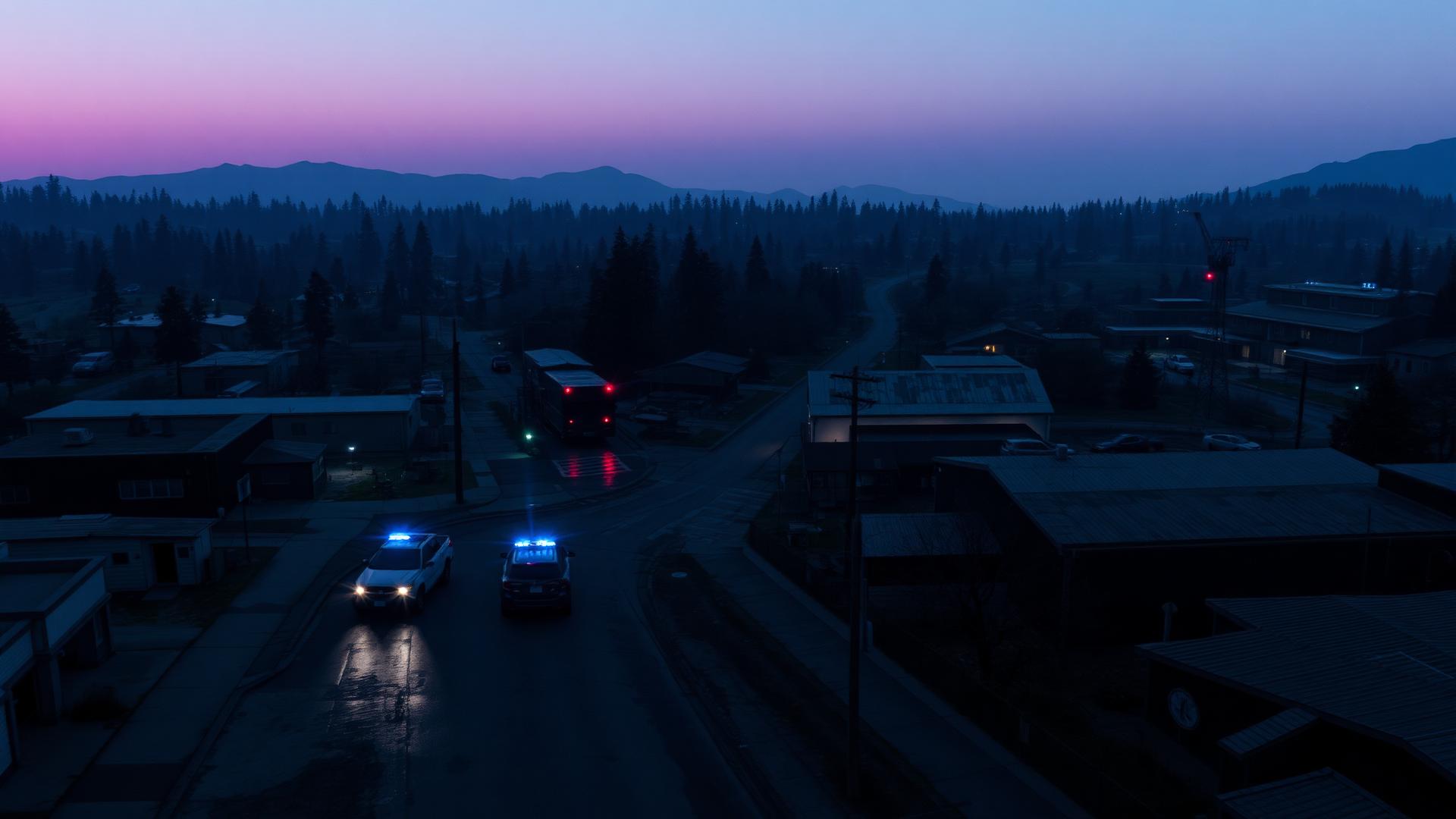 Paleto Bay al tramonto — pattuglie e strade bagnate